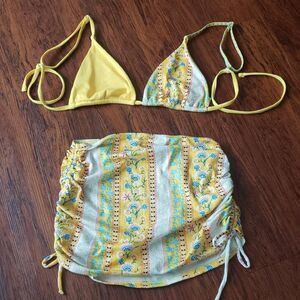 Romwe Yellow Floral Chic Feminine Festival Dainty Summer Bikini Set Size Medium